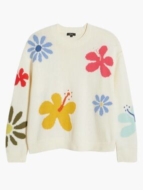 Woman’s Rails Zoey Floral Intarsia Cotton Blend Sweater. Size Medium.